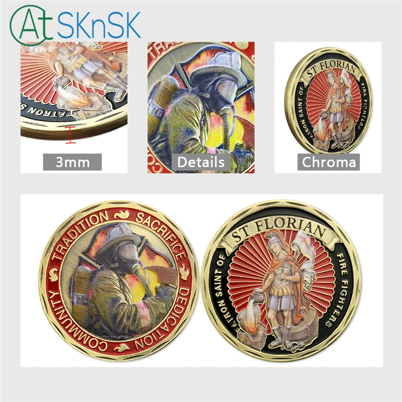 

1PC Sample Tradition Sacrifice Dedication Community ST Saint Florian Patron Saint Of Fire Fighters Challenge Coin US Coins Gift