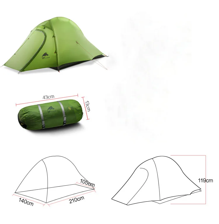 3F UL GEAR Открытый Сверхлегкий Carpas 15D Кемпинг Палатка 1-2 человек 4 сезона Tenda Tente Пешие прогулки рыбалка пляж barracas para кемпинг