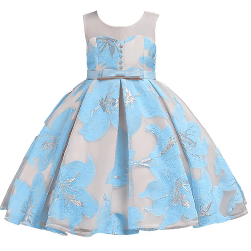 Summer Princess Party Dresses Flower Girls Dress Sequins Bow Royal blue Wedding Pageant Children Clothes Size 3-12 |