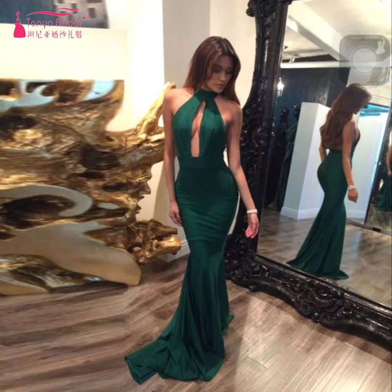 Сексуальное темно зеленое Русалка Выпускные платья с глубоким v образным вырезом
