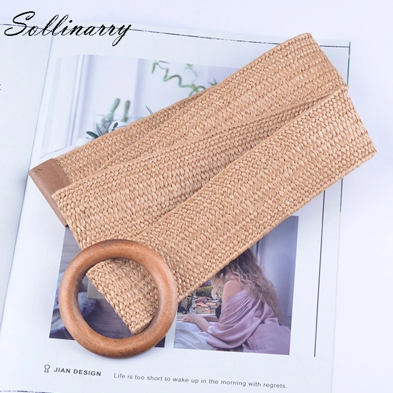 Sollinarry, 2 цвета, женский пояс, эластичный соломенный пояс, украшение для платья, ремень, повседневный женский ремень, аксессуары