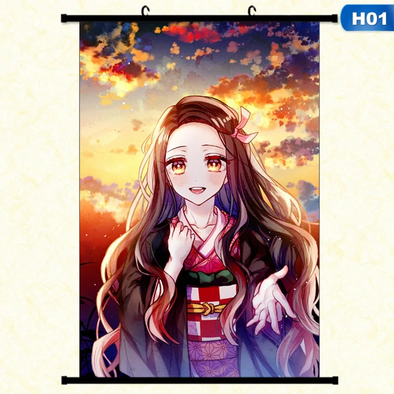 1 Японское аниме Demon Slayer: Kimetsu No Yaiba Kamado Tanjirou Kamado Nezuko настенный свиток плакат Настенные подвесные плакаты домашний декор - Цвет: 1