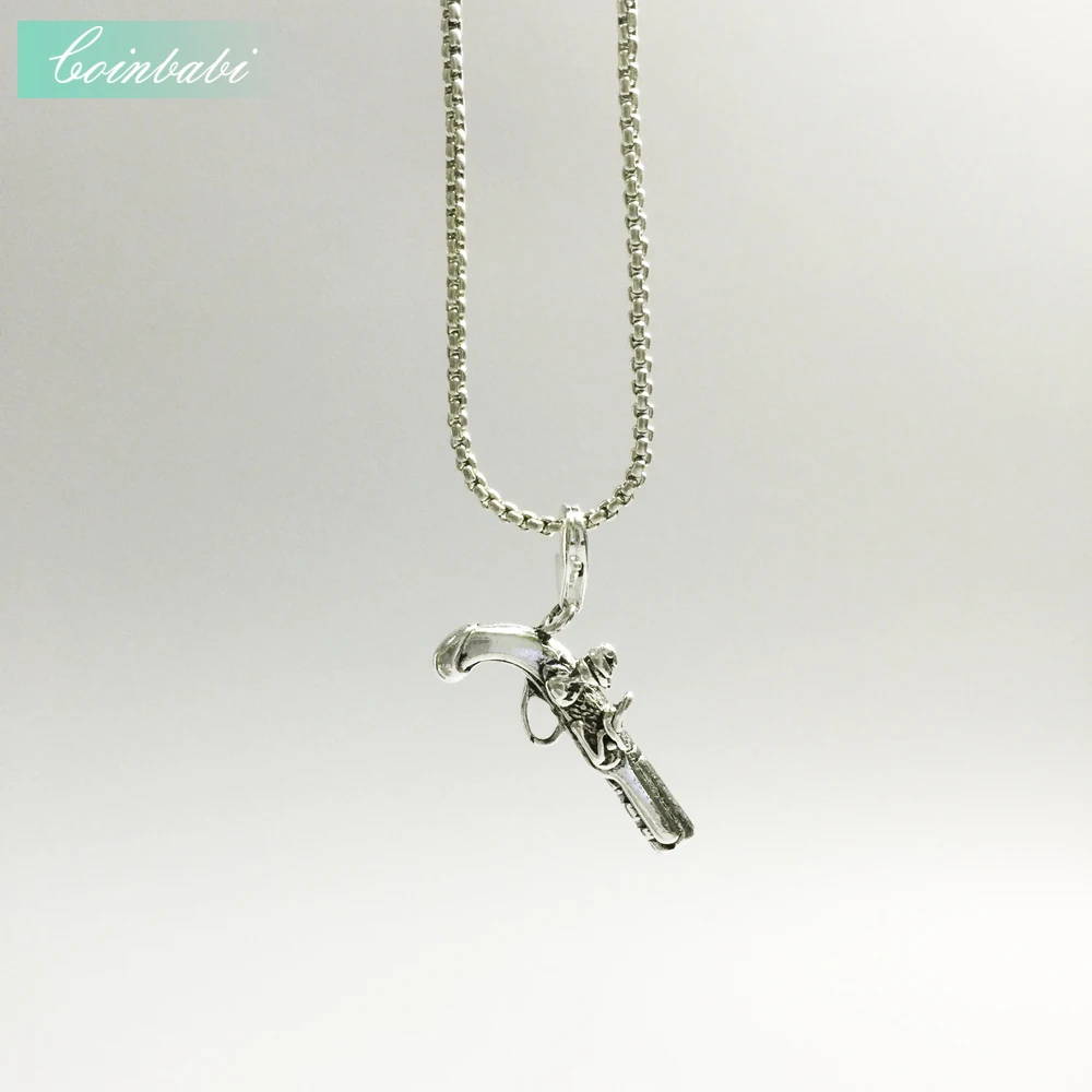Кулон пистолет пирата панк 925 стерлингового серебра черного цвета для женщин и