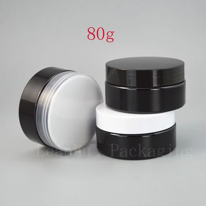 Black Plastic Refillable Cream Jar, 80g DIY Refillable Empty Homemade Beauty Personal Care Packaging Makeup Container, Wholesale