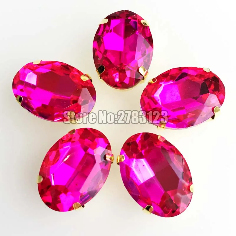 Новый продукт Золотая основа розово-красная овальная форма flatback AAA стекло