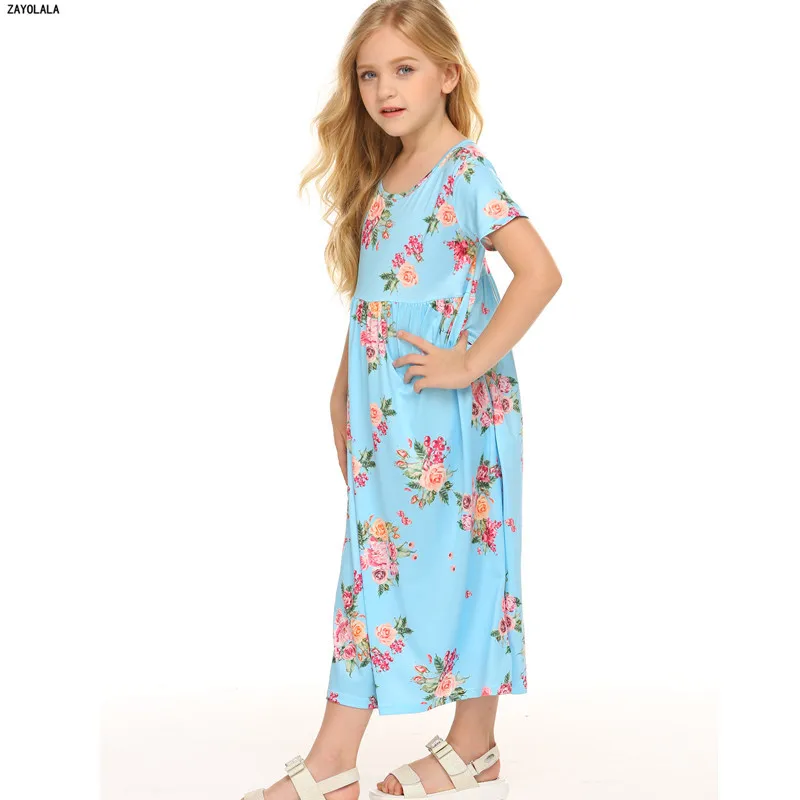 Летний сарафан для девочек повседневные Длинные Платья с цветочным принтом и
