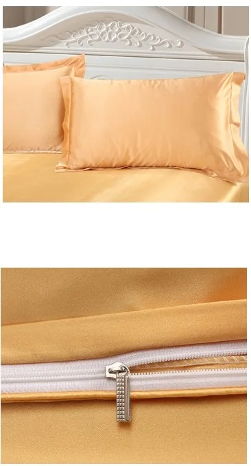 

Gold Silk Comforter Bedding sets Satin Luxury quilt duvet cover bed in a bag sheet bedspread King Queen size Full Twin 5pcs