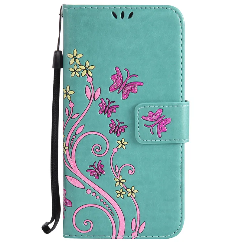 Роскошный кожаный флип чехол с объемным цветком и бабочкой для Samsung Galaxy S3 S4 S5 Mini S6