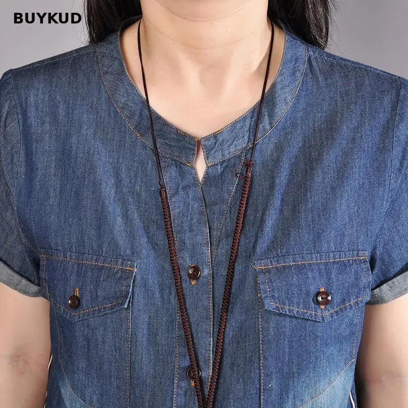 BUYKUD Для женщин Однобортный завязки Изделие из хлопка с короткими рукавами платье