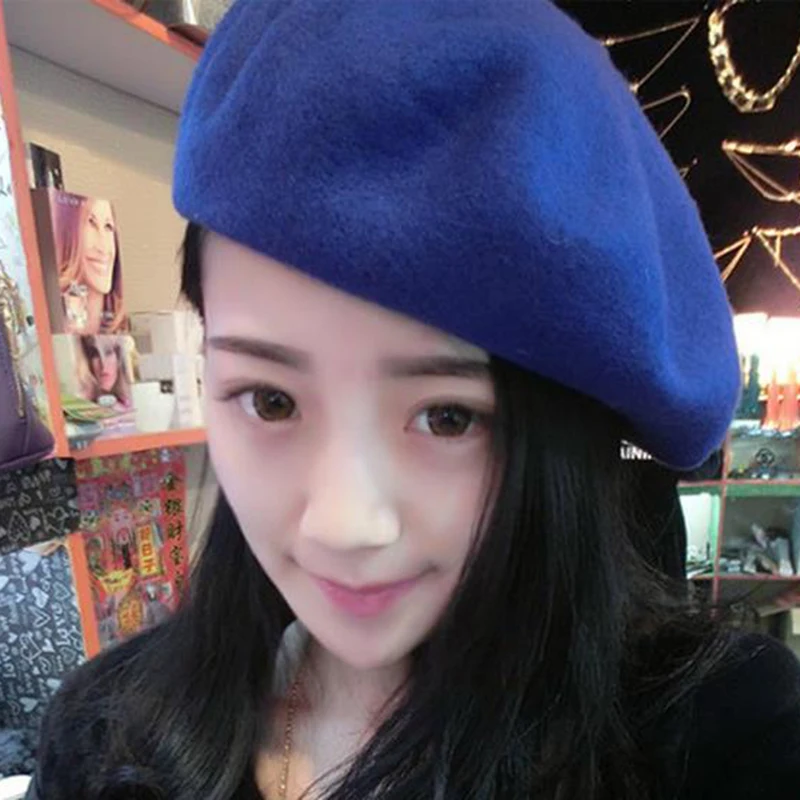 LASPERAL теплая шерстяная зимняя шапка бини сплошной цвет Женская девушка берет