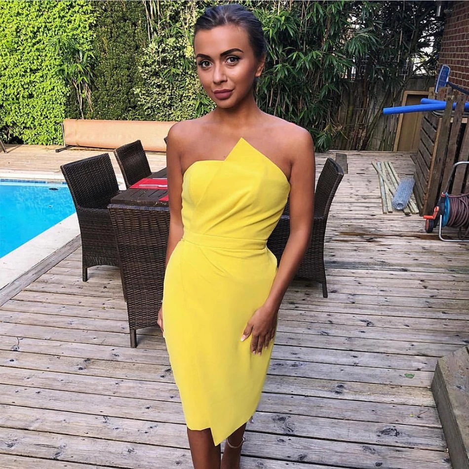 Новые летние партия знаменитости Bodycon платье Для женщин желтый без рукавов Sexy