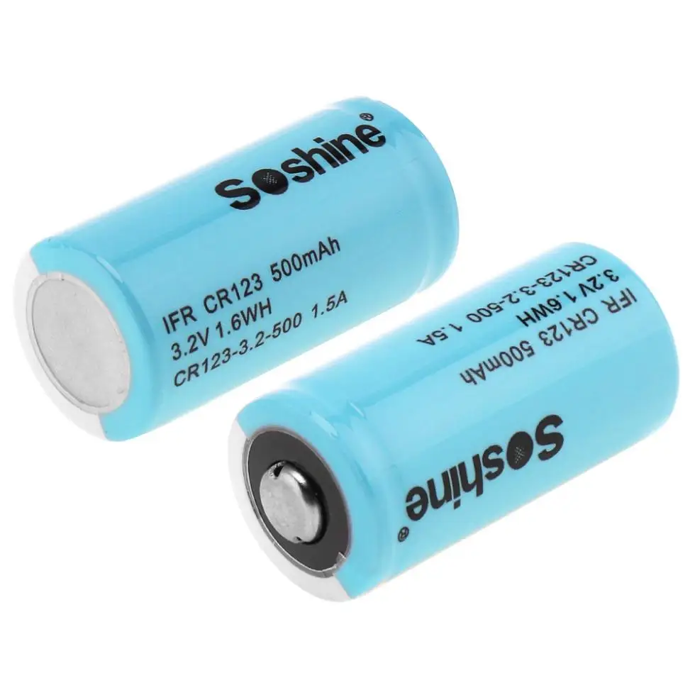 2pcs/4pcs Soshine IFR CR123 CR123A 3.2V 500mAh LiFePO4 Rechargable Battery with Low Self Discharge for Flashlight / Headlamp|rechargeable