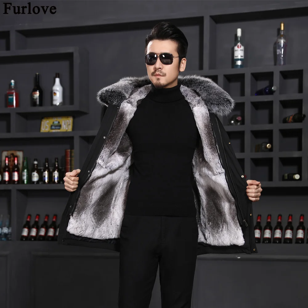 Мужская зимняя куртка Furlove парка из натурального меха лисы с капюшоном подкладка