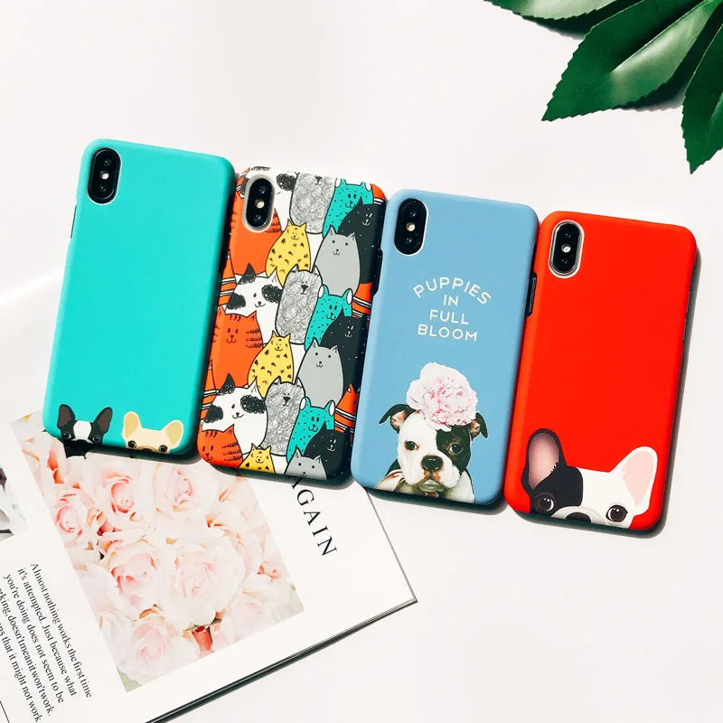 Чехол EKONEDA с милым мультяшным животным котом и собакой для iPhone 6, 6S Plus, 7, 8 Plus, X, XS, чехол для MAX XR, пластиковый матовый чехол для iPhone 7, чехол