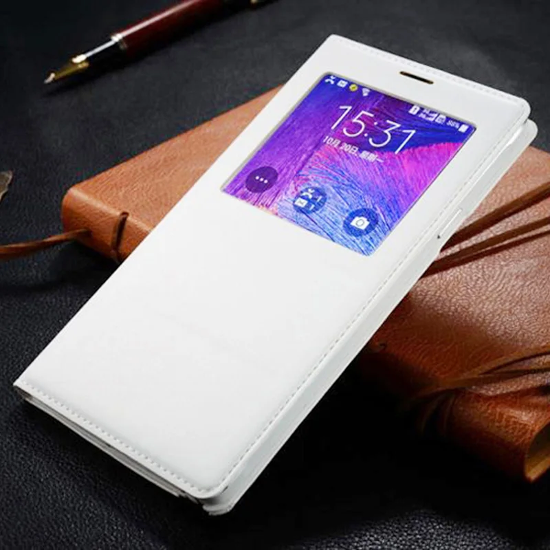 Asuwish откидная крышка кожаный чехол для Samsung Galaxy Note 4 Note4 N910 N910F N910H телефона чехол Smart View с чип