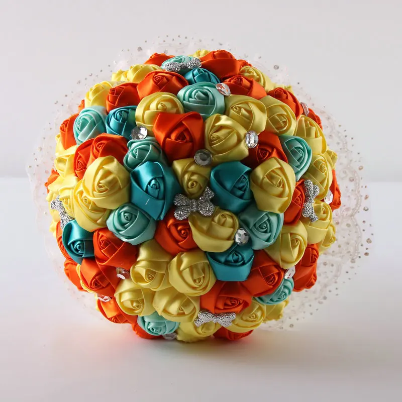 

Newest orange +blue +yellow crystal wedding bridal bouquet for wedding decoration