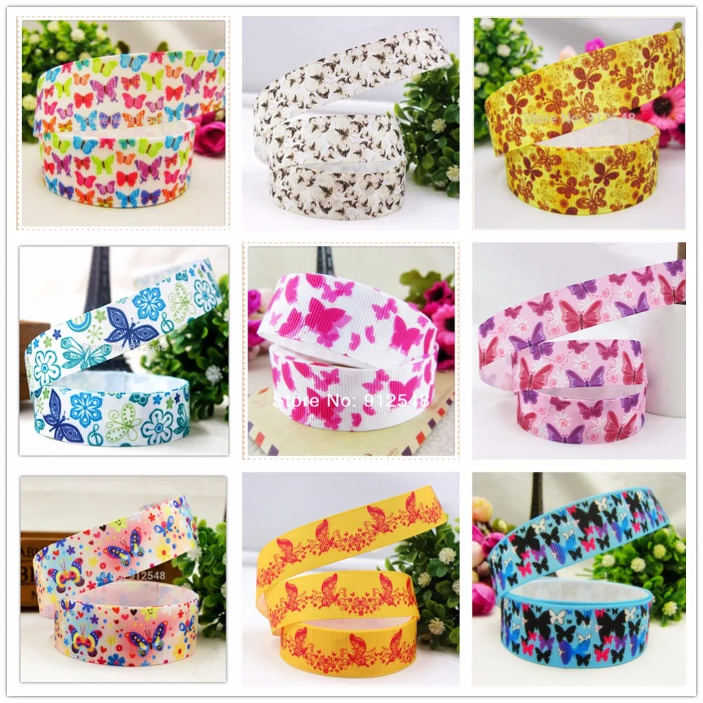 YJHSMY 1541033,22 мм 5 ярдов/лот Мультфильм напечатанный grosgrain Бабочка лента, ювелирные украшения сделай сам материалы, свадебные принадлежности
