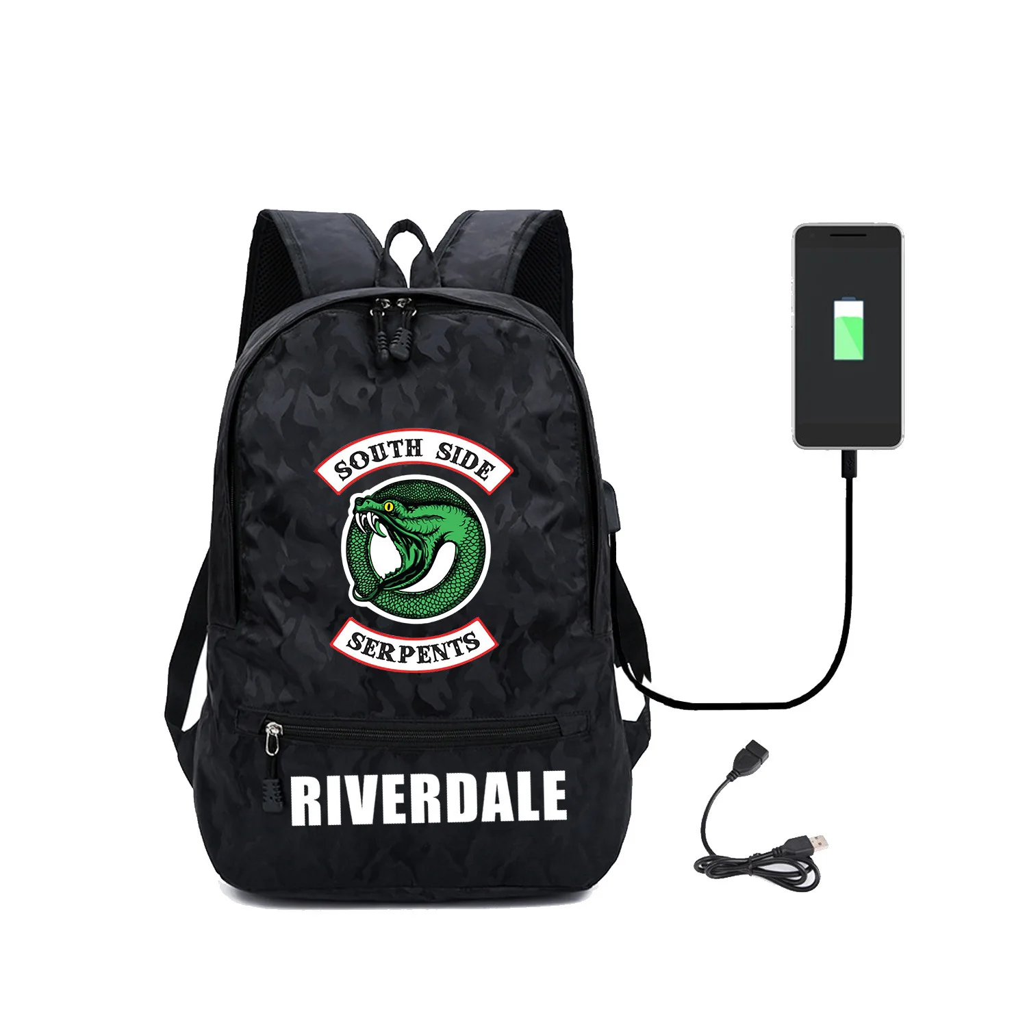 

River Valley Town South Side Serpents Series Camouflage Fund Usb Charge Backpack Computer Package