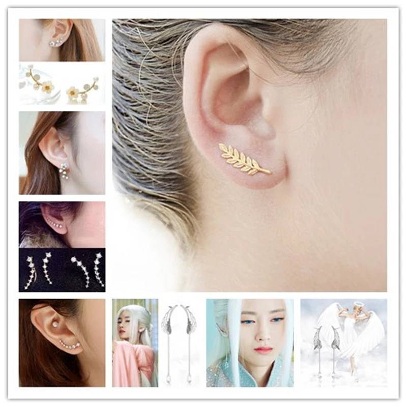 

Leaf Flower Big Dippe Angel Wing Stylist Crystal Earrings Drop Strap Earrings Women Long Sleeve Earrings Tassel Ear Clip