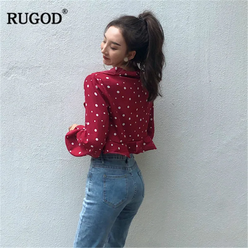 RUGOD 2019 женская блузка с длинным рукавом и воротником рюшами черная красная в