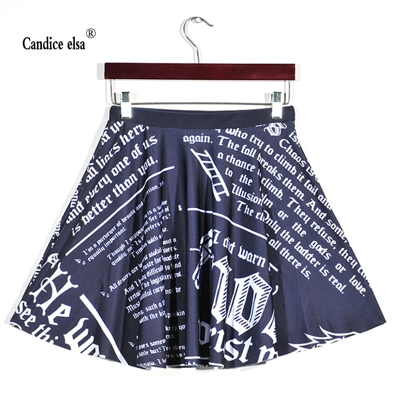 

CANDICE ELSA woman skirts digital printing wholesale black and white alphabet pleated skirt skt1144