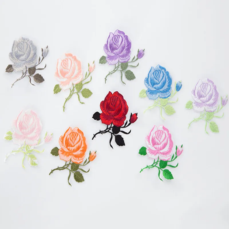 

10Pcs/Lot Rose Embroidered Iron on Patches for Clothing DIY Clothes Patchwork Sticker Custom Flowers Applique Mix Color