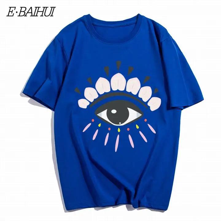 BLUE E-BAIHUI, новинка, хлопковые футболки с коротким рукавом, мужские Модные футболки с принтом глаз, мужские топы, футболки, повседневные мужские футболки, T-085 - Цвет: BLUE