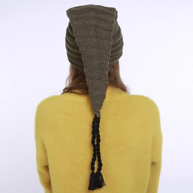 Женские шапочки Skullies, зимние шапки, теплые милые шапочки с цветком и длинным хвостом, модные женские шапки, кашемировая вязаная шапка