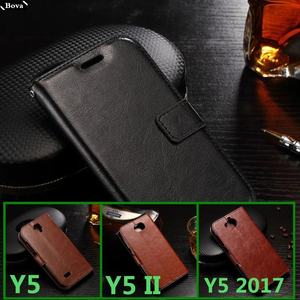 Держатель для карт, чехол для huawei Y5 Y5 II Y5 Prime Lite, чехол для телефона из искусственной кожи, кошелек, откидная крышка, чехлы для телефонов - Цвет: Черный