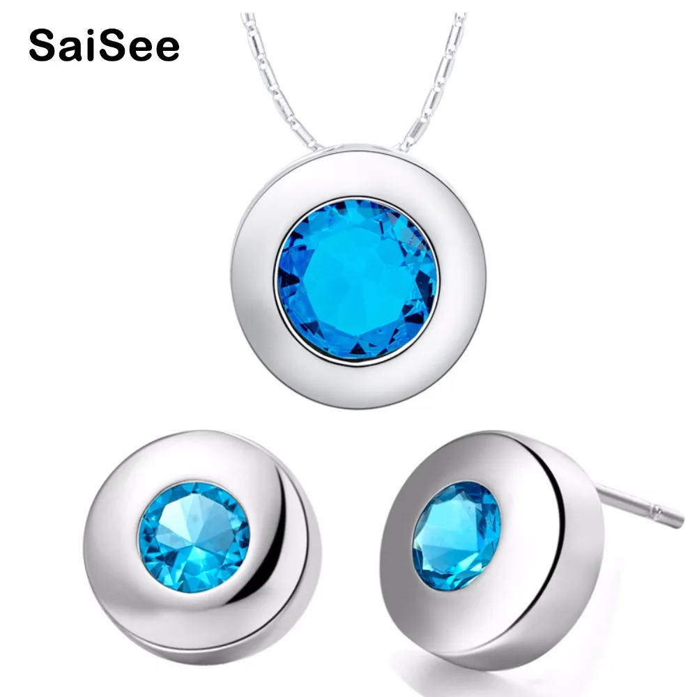 Baby Blue Zircon 925 Sterling Silver Wedding Jewelry Sets Pendant/Necklace/ Stud Earrings For Women Free Gift Bag S925 SCT425 | Украшения и