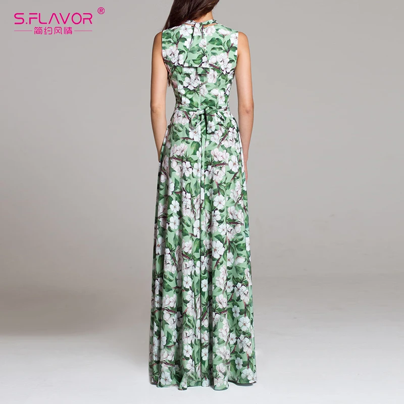 S. FLAVOR 2019 Новое модное женское длинное платье в стиле бохо с цветочным принтом