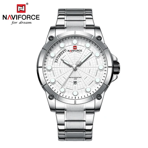 Мужские Аналоговые кварцевые часы NAVIFORCE, мужские роскошные деловые часы из нержавеющей стали, повседневные водонепроницаемые наручные часы Relogio Masculino - Color: S W
