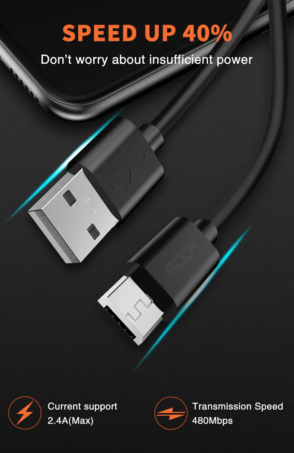 3 шт. в упаковке ROCK Micro Usb кабель 5V2A Быстрая зарядка Usb ЗУ для мобильного телефона шнур для SamSung Xiaomi huawei Android синхронизация Дата кабель
