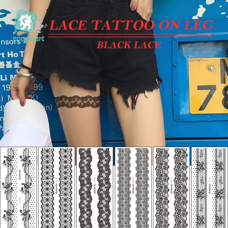 

New arrival Sexy black Lace Leg chain Fake Flash Tattoo on Body and leg for Women Waterproof Temporary Tattoo Sticker