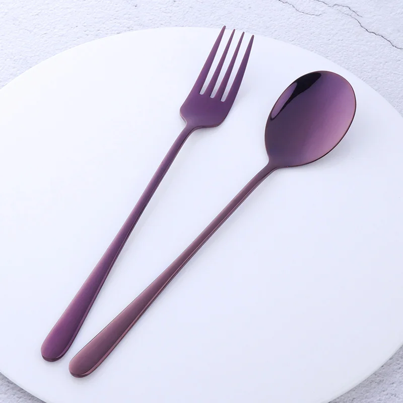 purple 1 set(2pcs) 2 шт./компл. столовая ложка и вилка набор Нержавеющая сталь вилка золото столовая посуда Кухня посуда Красочные Ложка Детская безопасность для взрослых столовые приборы - Color: purple 1 set(2pcs)