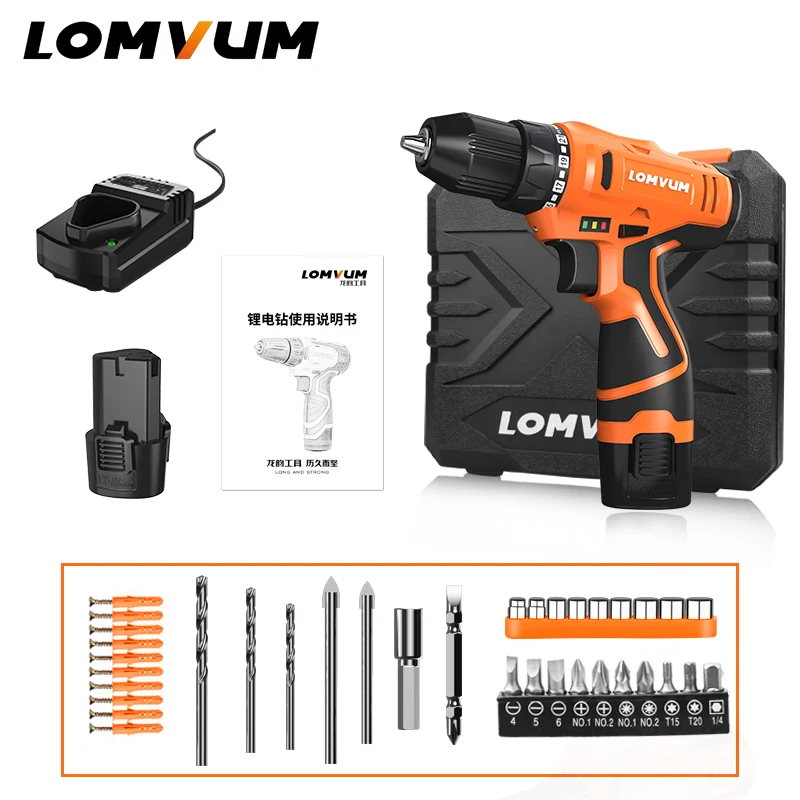 Шуруповерт LOMVUM ручная мини дрель Аккумуляторная 12/16/24 в