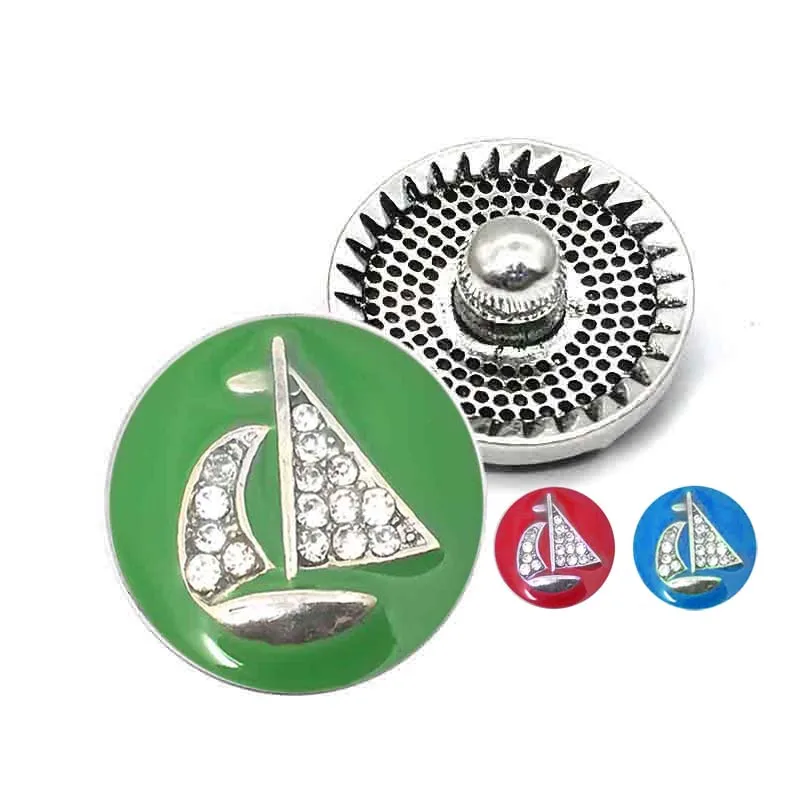 

sailboat w032 18mm 20mm rhinestone metal button for snap button Bracelet Necklace Jewelry For Women Silver jewelry