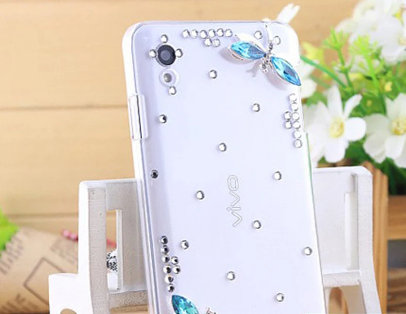 2016 Crystal rhinestones Silver Flower Blue dragonfly Cover diamond case For Huawei P8 LITE |
