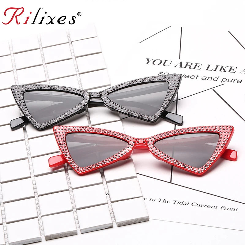 Женские солнцезащитные очки кошачий глаз с кристаллами|oculos brand|brand cat eye sunglassescat