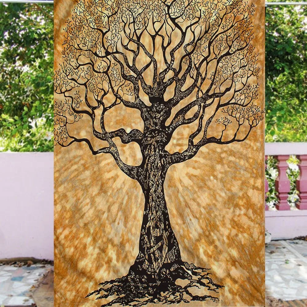 Дерево Индийская мандала тканевая подвеска на стену 220X140 см полиэстер покрывало плед пикник ткань домашний декор обложка спальни.