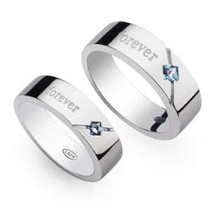 Пара серебряных колец для влюбленных обручальные кольца с голубым камнем