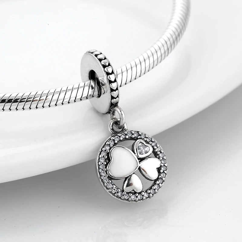 Модные подвески в форме сердца, 925 пробы, серебро, Lucky Clover CZ, изящные подвески, подходят к оригиналу Pandora, очаровательный браслет, ювелирное изделие