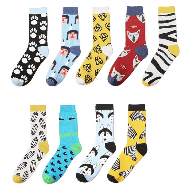 

Men's Fashion Brand Socks Husky/Zebra Awesome Skateboard Crew Socks Fixed Gear Calcetines Fashion Hip Hop Socks Colorful Meias