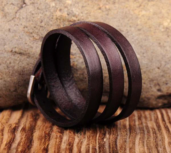 Классический винтажный кожаный Браслет манжета G422 темно коричневый|bracelet