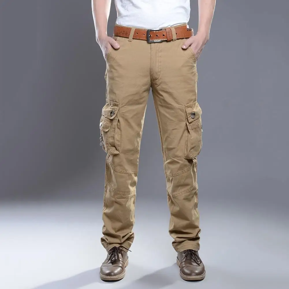 Фото Мульти карманы тактические военные мужские однотонные штаны карго мешковатые