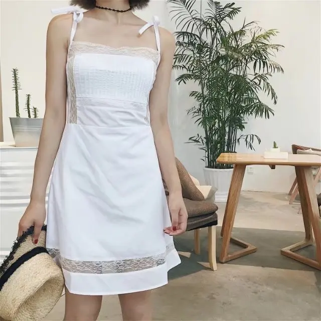 2017 Summer Fashion Dress Shoulder Strap Bowknot Women Lace | Женская одежда