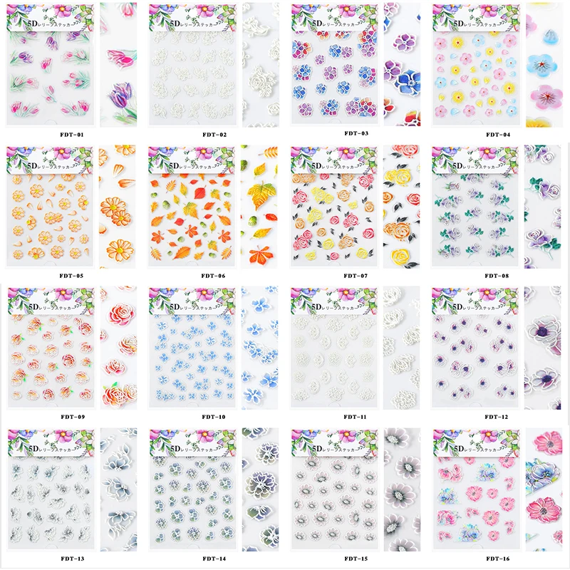 5D акриловая гравированная наклейка с цветком для ногтей тисненые цветы Водные