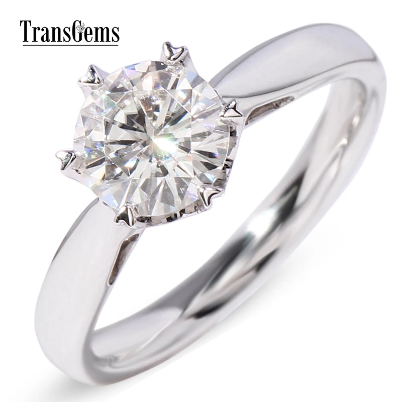 Женское кольцо для помолвки Transgems Solid 14k 585 из белого золота 1 карат диаметр 6 5 мм F