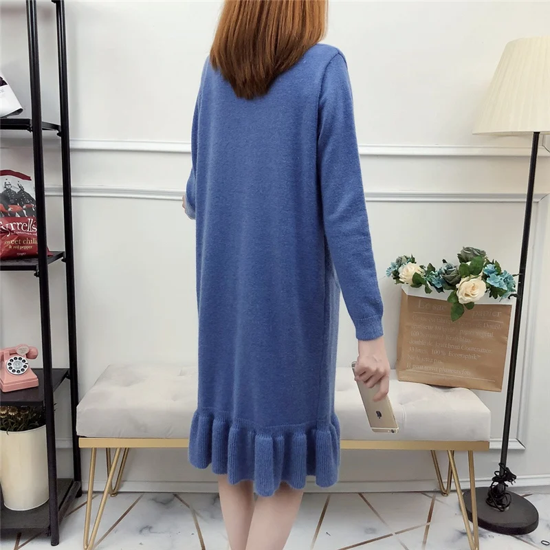 chic Winter Black Sweater Dress Women O-neck Long Sleeve Mid-Calf thick Knit Dress bodycon female slim girl short dress