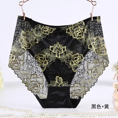 Ropa interior femenina, женские трусы, сексуальное нижнее белье размера плюс 7XL, роскошное кружевное цветочное Прозрачное нижнее белье, женские трусики - Цвет: black and green